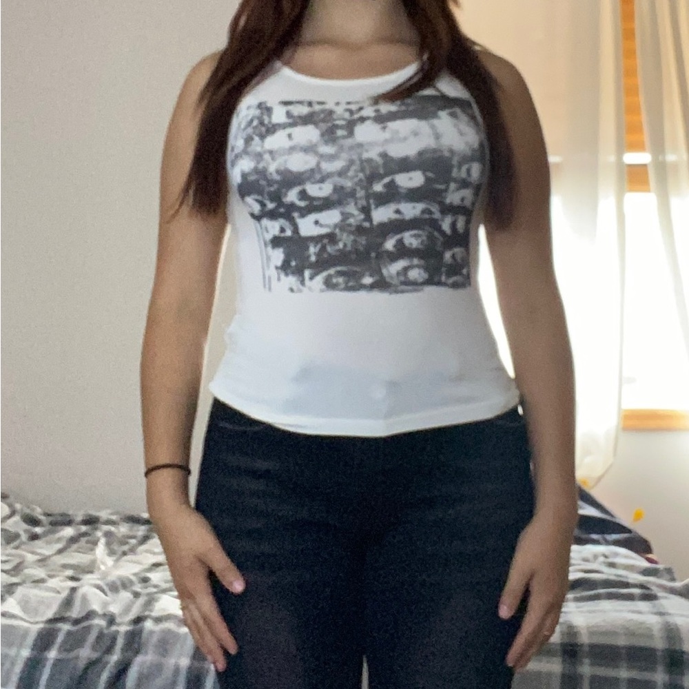 White tank top with eye pattern
